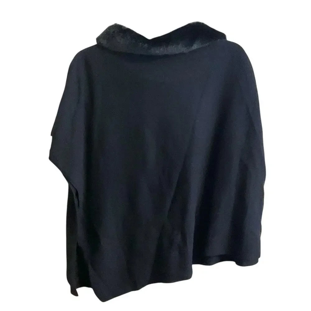 Talbots Black Faux Fur Trim Asymmetrical Hem Cape Poncho Women XS/S Formal Wear - Picture 13 of 14